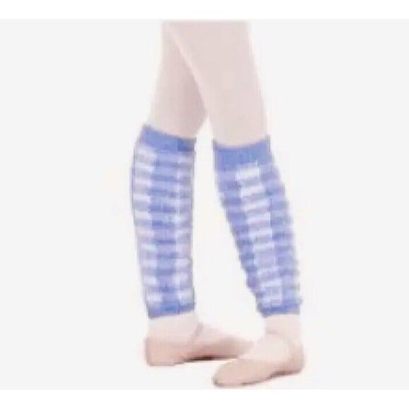 Eurotard Child's Plush Leg Warmers Blue White Check Fuzzy Gingham Slouch Socks - Picture 7 of 7